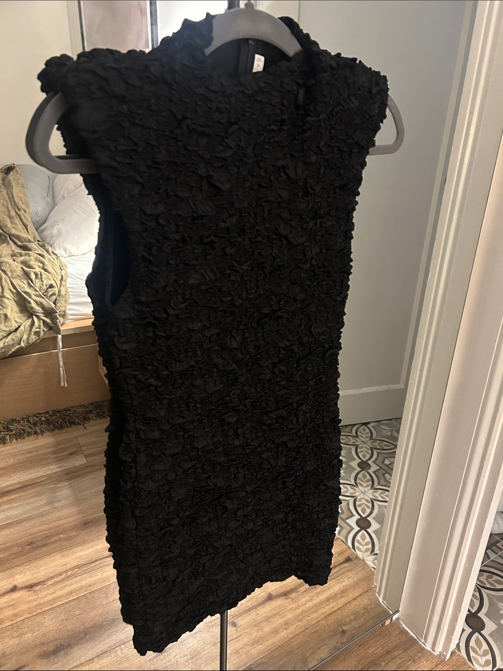 Black Textured Sleeveless Dress
